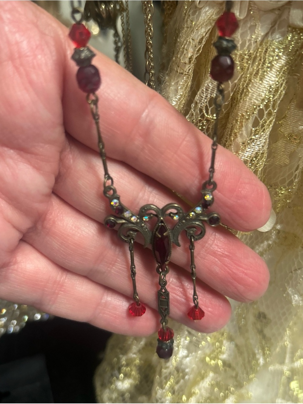 Vintage- Sweet Romance Red Crystal Drop Necklace